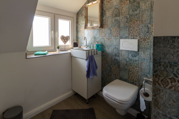 Badezimmer des Zechenhauses im Obergeschoss