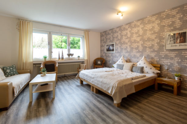Wohn-/Schlafraum der Ferienwohnung, Übersicht, Blick Richtung Fenster